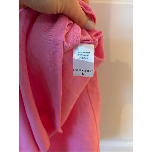 NWOT Pomander Place Flamingo Pink Florencia linen One Shoulder Dress, Small $168 - Picture 7 of 8